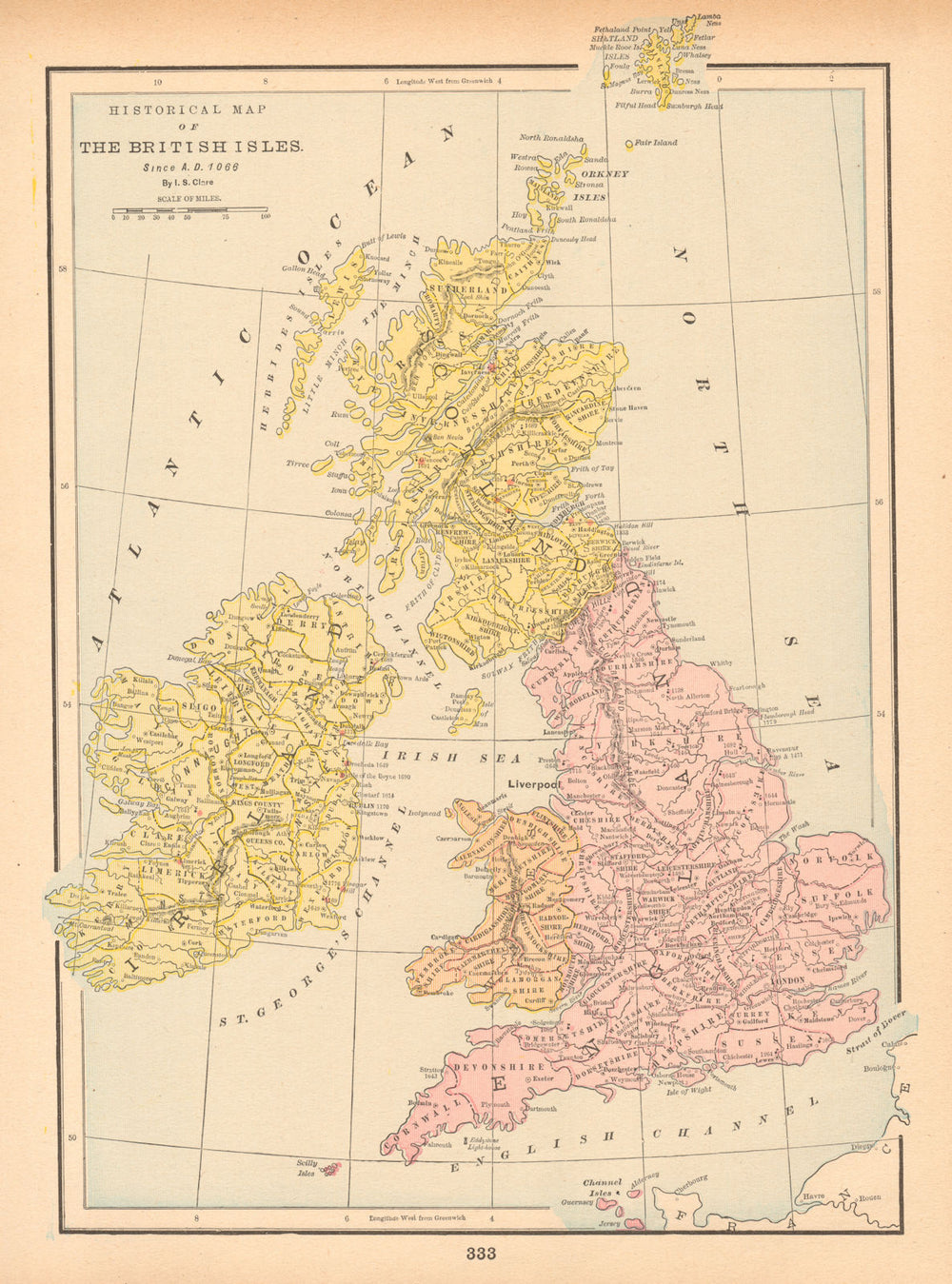 Historical Map of the British Isles since AD 1066. CLARE 1894 old antique