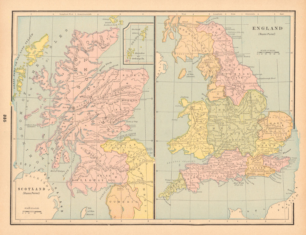 England & Scotland during the Saxon period. Great Britain. CRAM 1894 old map