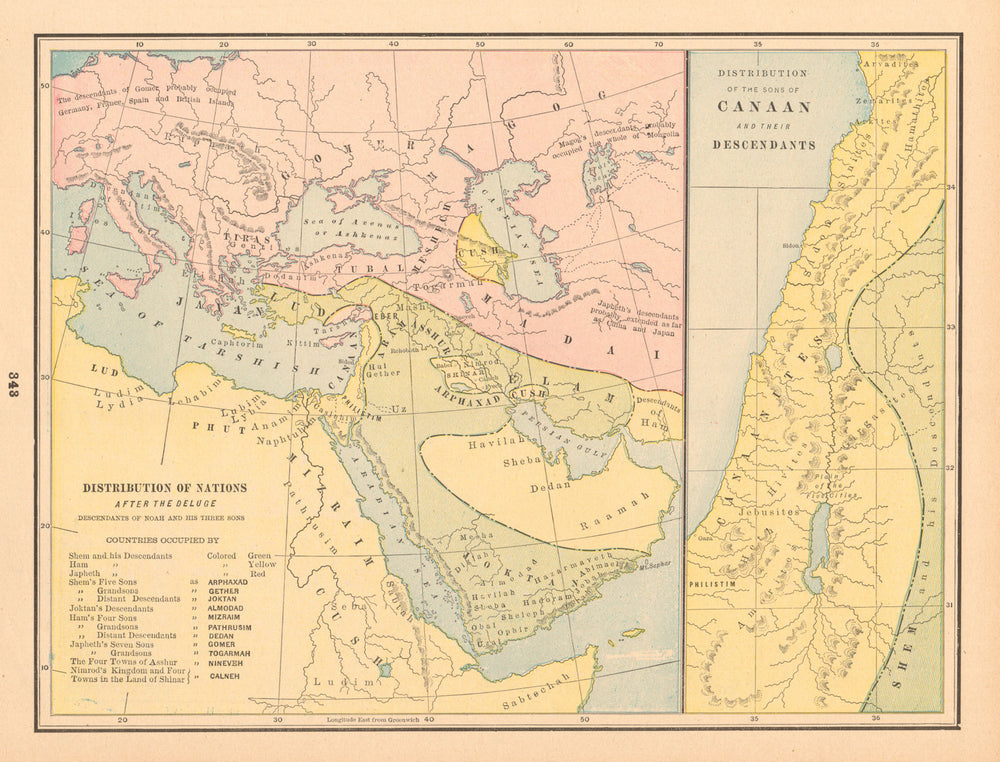 Nations distribution post Flood. Descendants of Noah & his 3 sons CLARE 1894 map