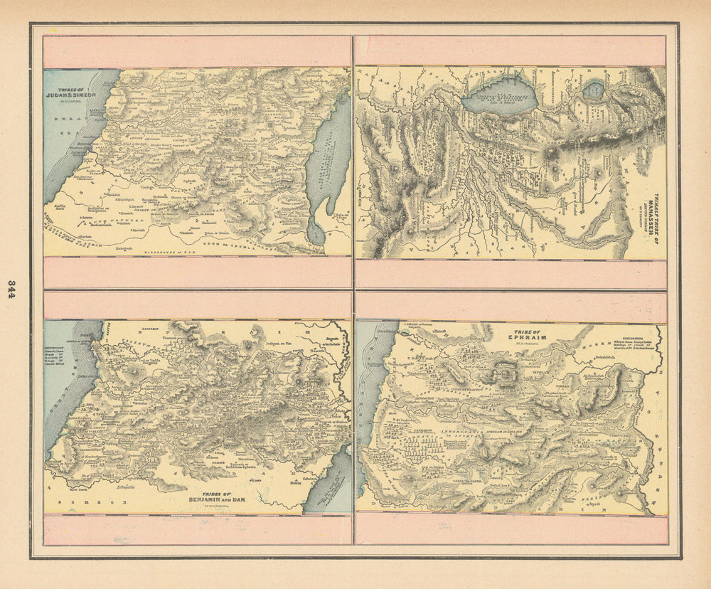 Israel tribes Benjamin Dan Judah Simeon Mannaseh. STARLING 1894 old map