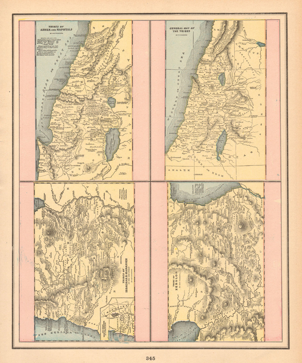 Israel tribes Asher Naphtali Issachar Manasseh Zebulon. STARLING 1894 old map