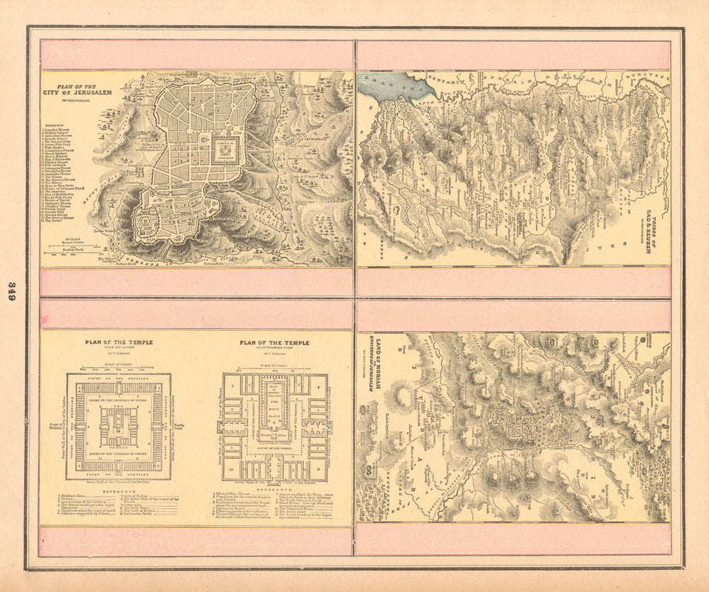 Tribes of Gad & Reuben. Land of Moriah. Jerusalem plan. Temple & courts 1894 map