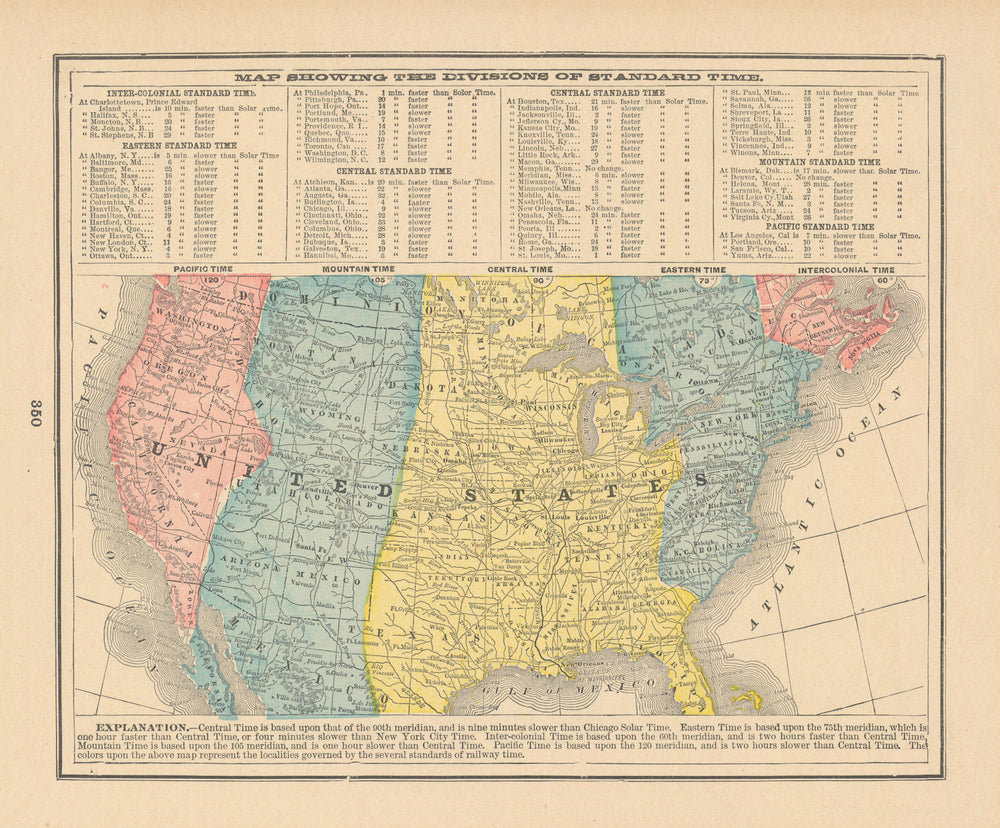 United States time zones Pacific Mountain Central Eastern Intercolonial 1894 map