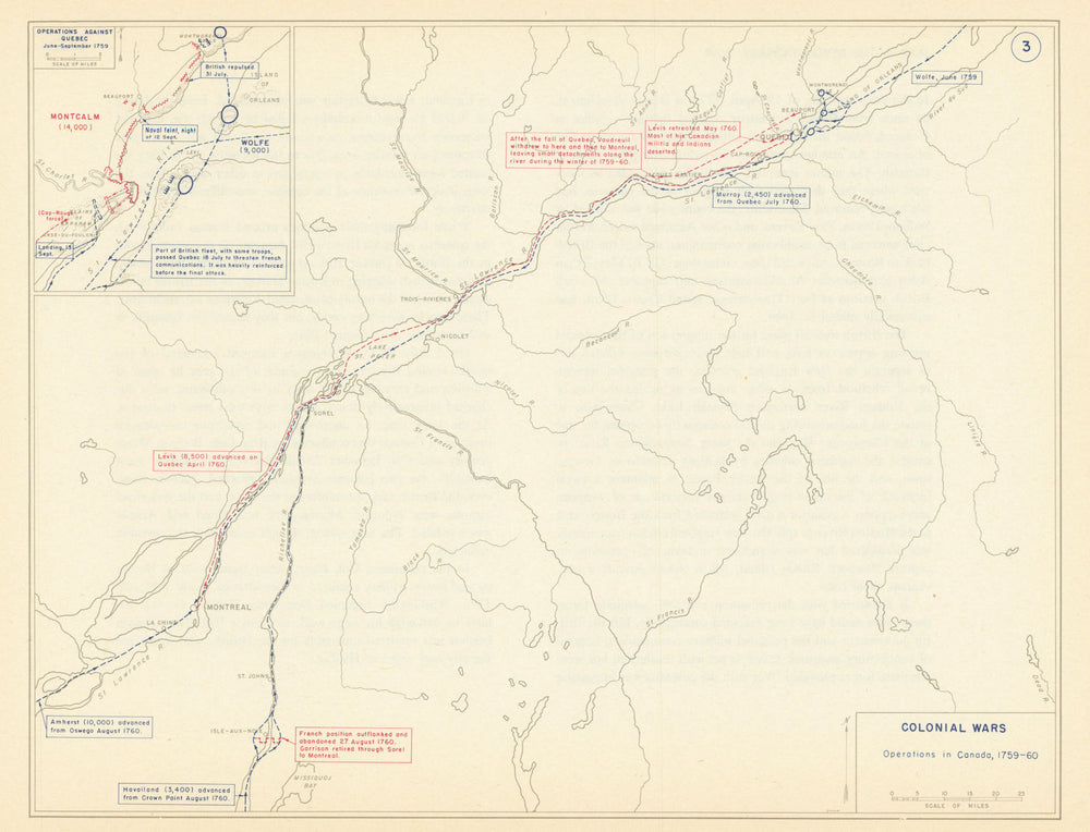 French & Indian War. Operations in Canada 1759-60. Battle of Quebec 1959 map
