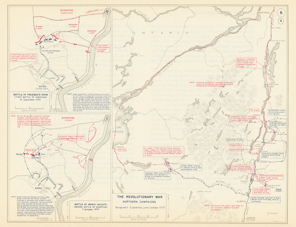 Revolutionary War 1777 New York Vermont Burgoyne's Expedition. Saratoga 1959 map