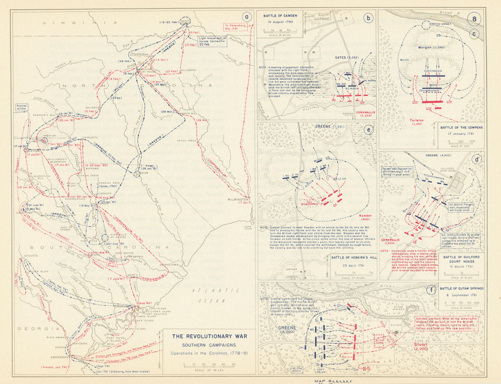 Revolutionary War 1778-1781. Southern Campaign in the Carolinas. Eutaw 1959 map