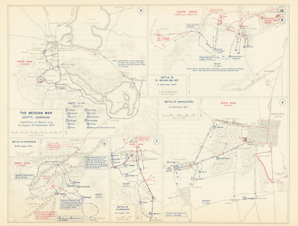 Mexican-American War 1847. Mexico City Campaign. Chapultepec Contreras 1959 map