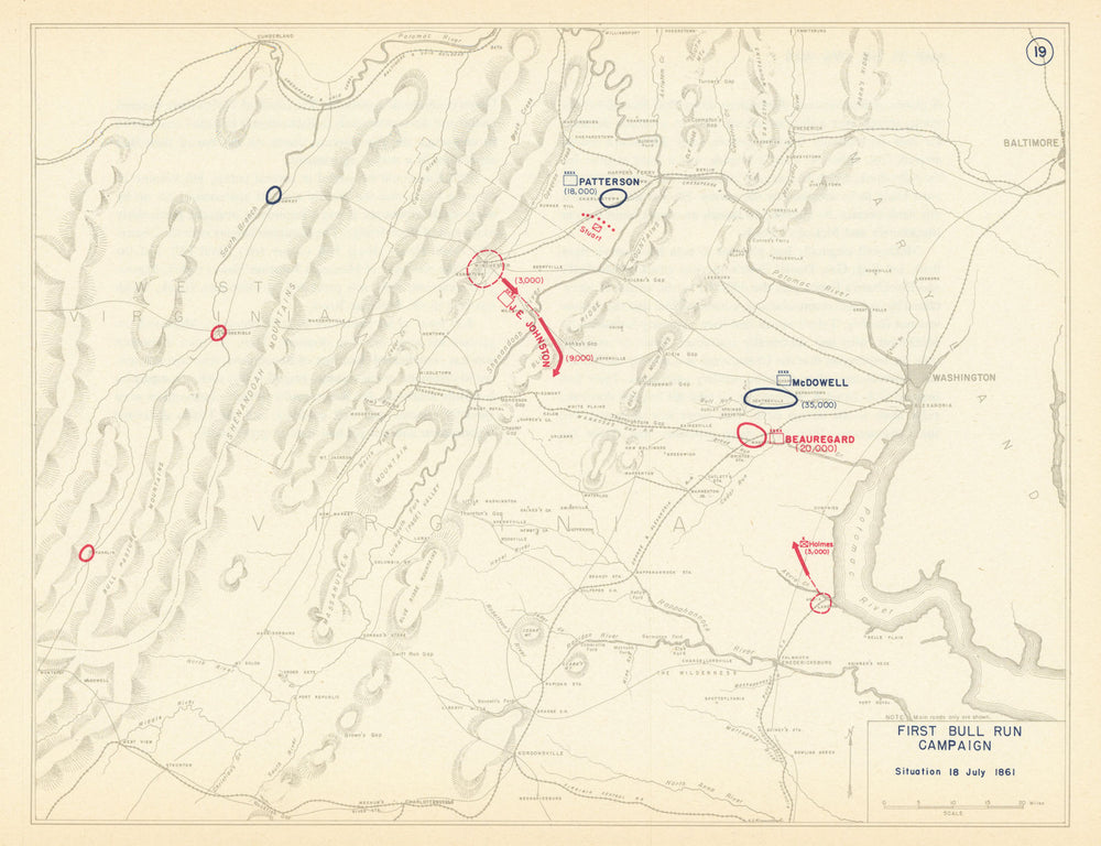 American Civil War. First Battle of Bull Run. 18 July 1861. Virginia 1959 map