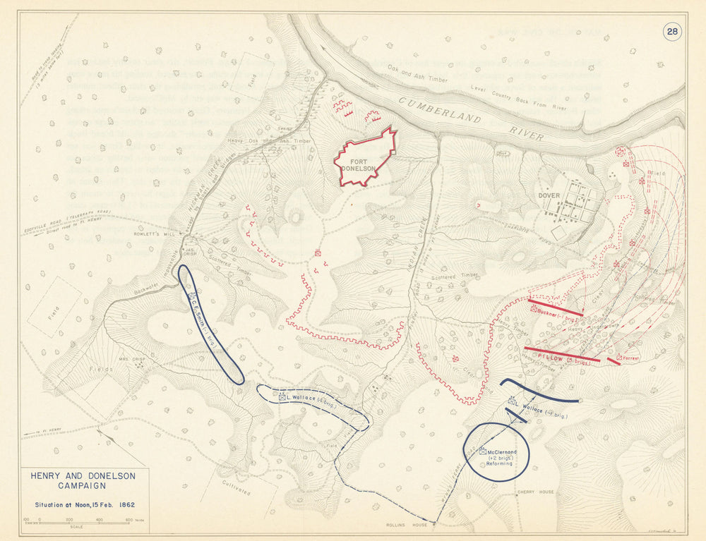 American Civil War. Noon 15 February 1862. Battle of Fort Donelson 1959 map