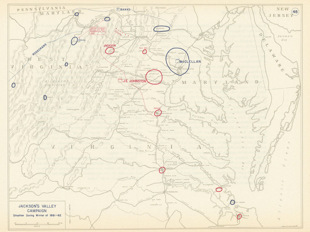 American Civil War. Winter 1861-1862. Jackson's Valley Campaign 1959 old map