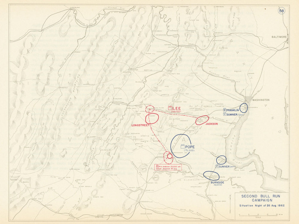 American Civil War. Night of 26 August 1862. Second Battle of Bull Run 1959 map