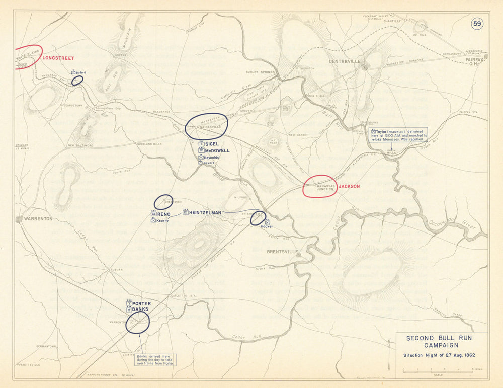 American Civil War. Night of 27 August 1862. Second Battle of Bull Run 1959 map