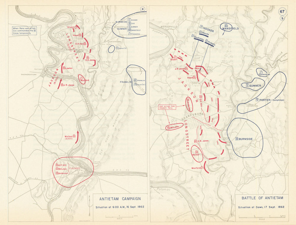 American Civil War. 16-17 September 1862. Battle of Antietam 1959 old map
