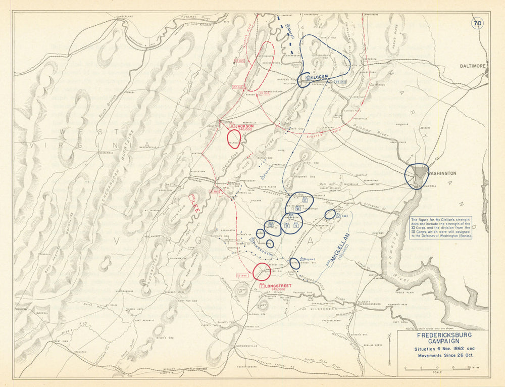 American Civil War. 26 Oct-6 Nov 1862 Fredericksburg Campaign 1959 old map