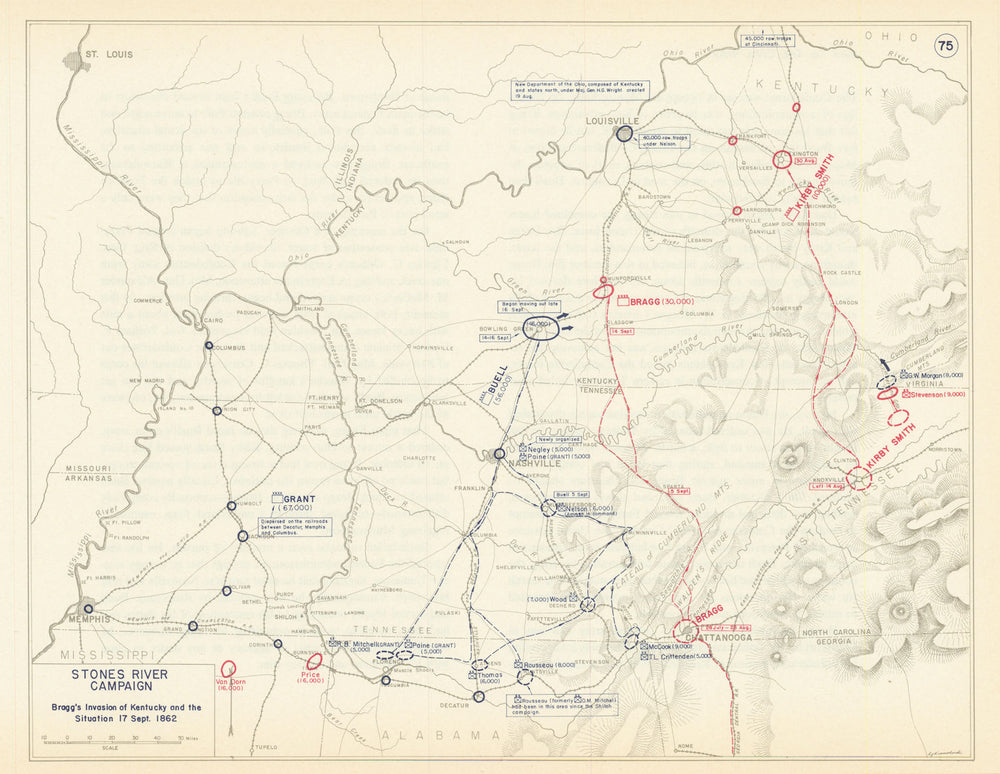 American Civil War. 17 September 1862 Stones River Campaign 1959 old map