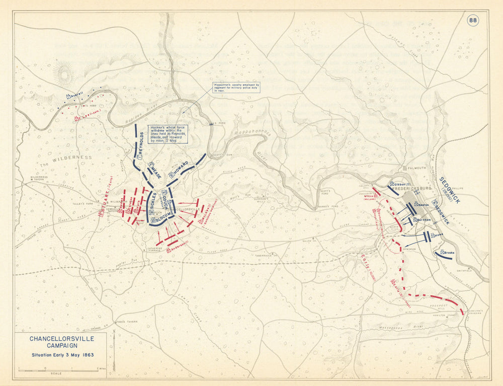 American Civil War. Daybreak, 3 May 1863. Battle of Chancellorsville 1959 map
