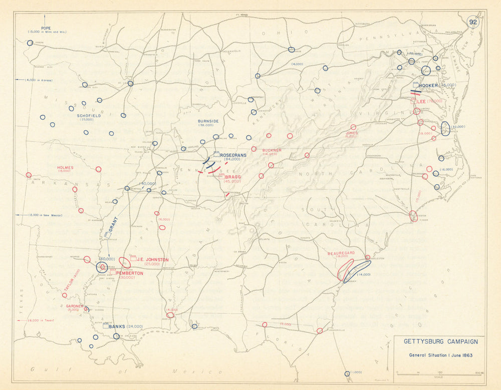 American Civil War. Gettysburg Campaign. 1 June 1863 General Situation 1959 map