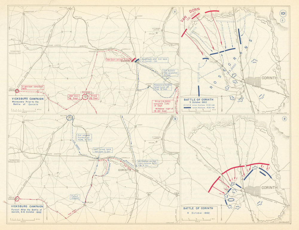 American Civil War. 3-6 Oct 1862 Vicksburg Campaign. Battle of Corinth 1959 map
