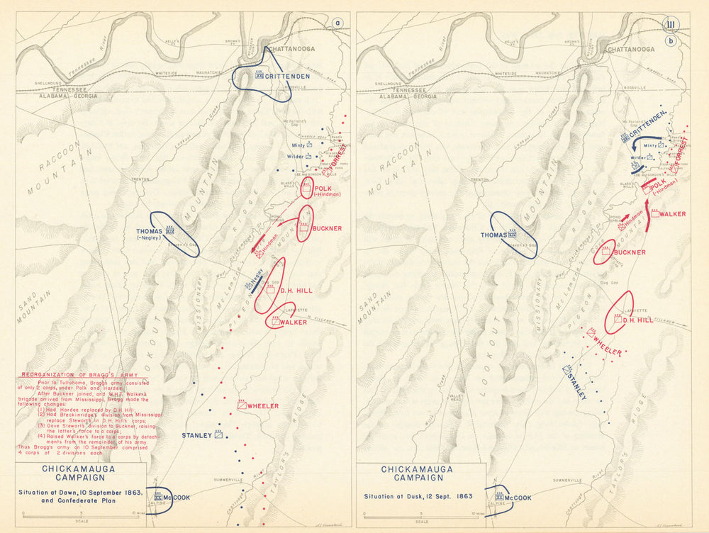 American Civil War. 10-12 September 1863 Chickamauga Campaign 1959 old map