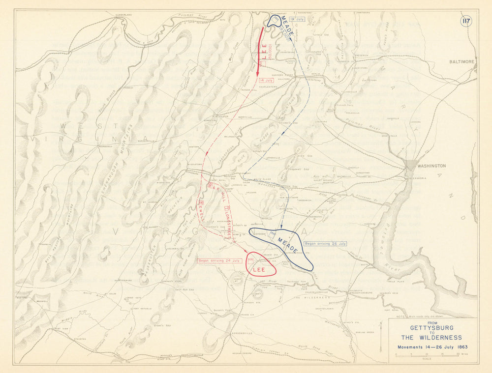 American Civil War. 14-26 July 1863 From Gettysburg to The Wilderness 1959 map