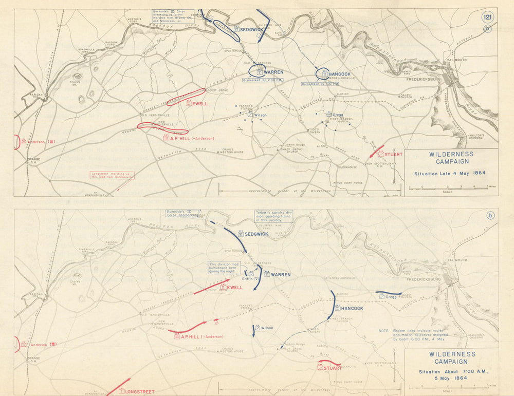 American Civil War. 4-5 May 1864 Battle of the Wilderness 1959 old vintage map