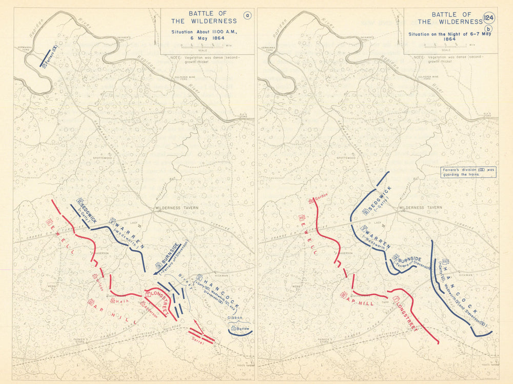 American Civil War. 6 May 1864 Battle of the Wilderness 1959 old vintage map