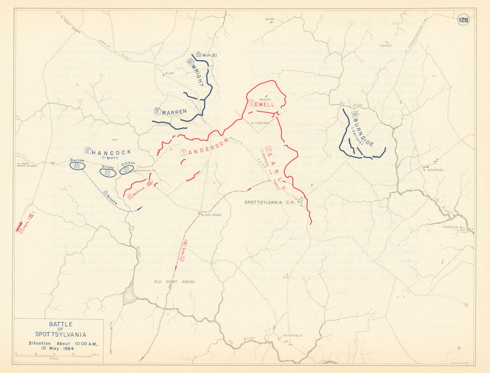 American Civil War. 10am 10 May 1864 Battle of Spotsylvania. Virginia 1959 map