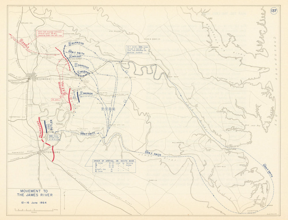 American Civil War. 12-16 June 1864. Movement to the James River 1959 old map