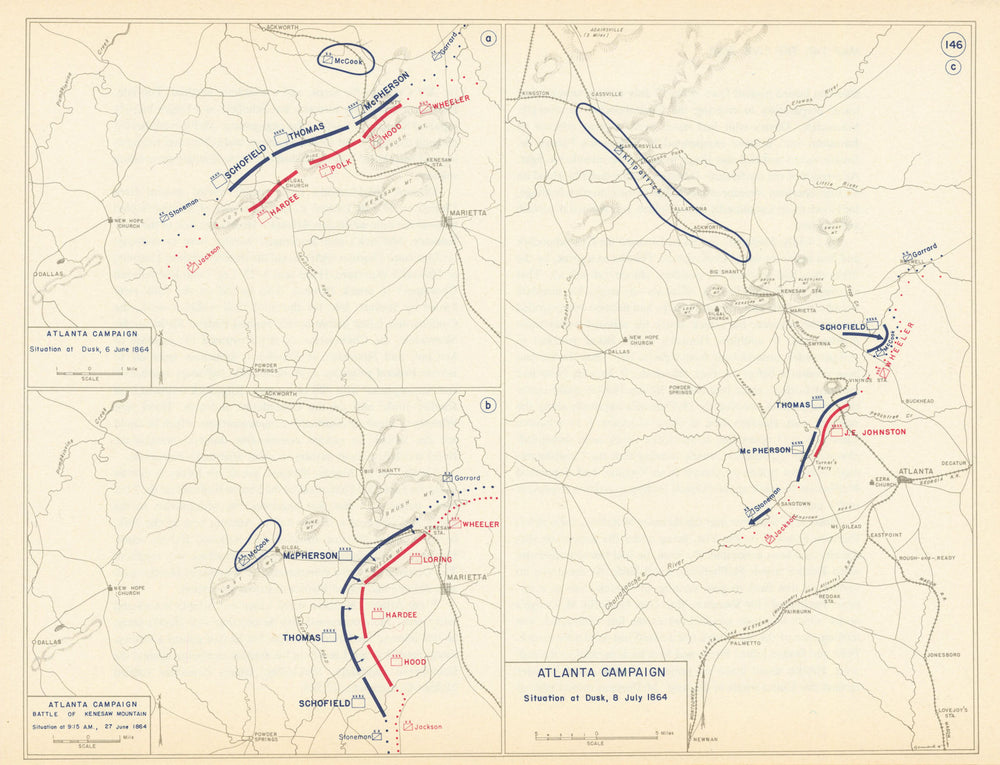 American Civil War. June-July 1864 Atlanta Campaign. Kenesaw Mountain 1959 map