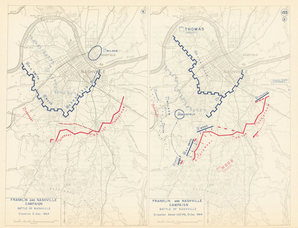 American Civil War. 2-15 December 1864. Battle of Nashville. Tennessee 1959 map