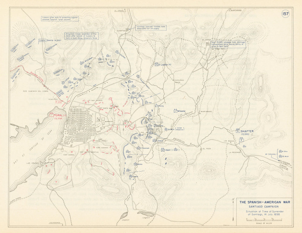 Spanish-American War 14 July 1898 Siege of Santiago de Cuba 1959 old map