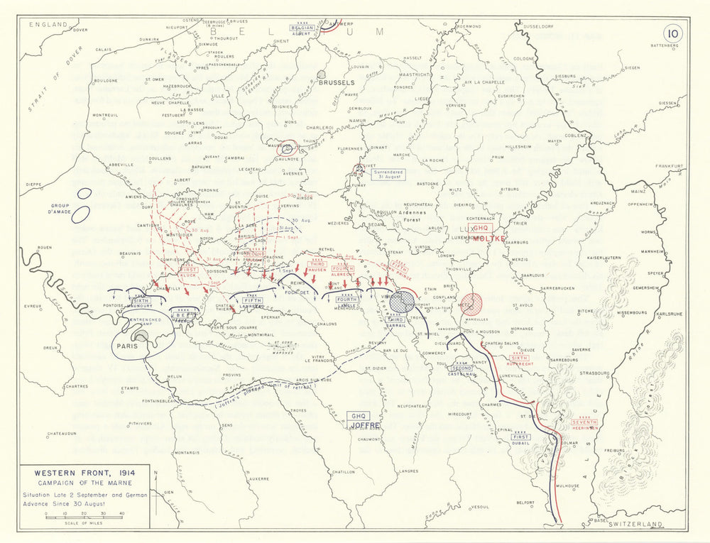 World War 1. Western Front 30 August-2 September 1914. Marne Campaign 1959 map