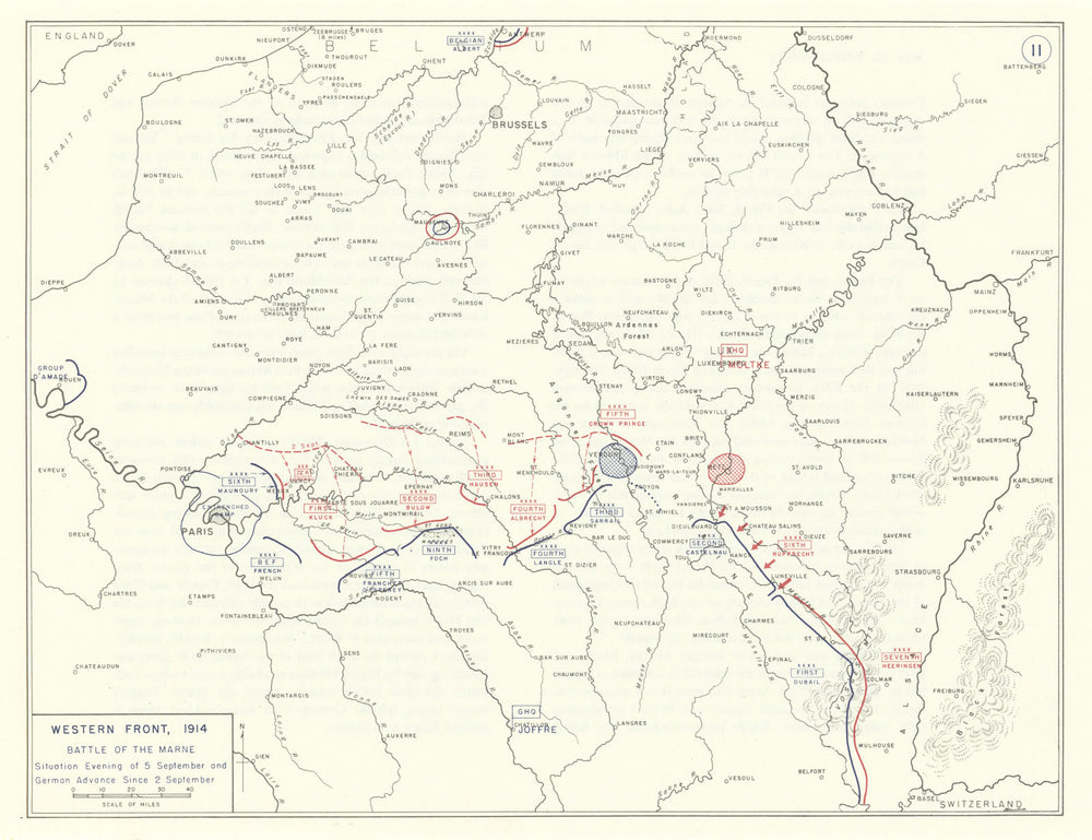 World War 1. Western Front 2-5 September 1914. Battle of the Marne 1959 map