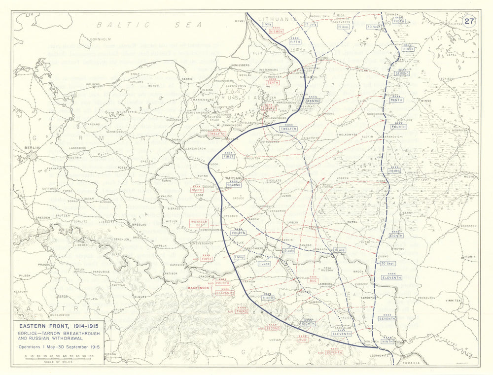 World War 1. Eastern Front May-Sept 1915. Gorlice-Tarnow Breakthrough 1959 map