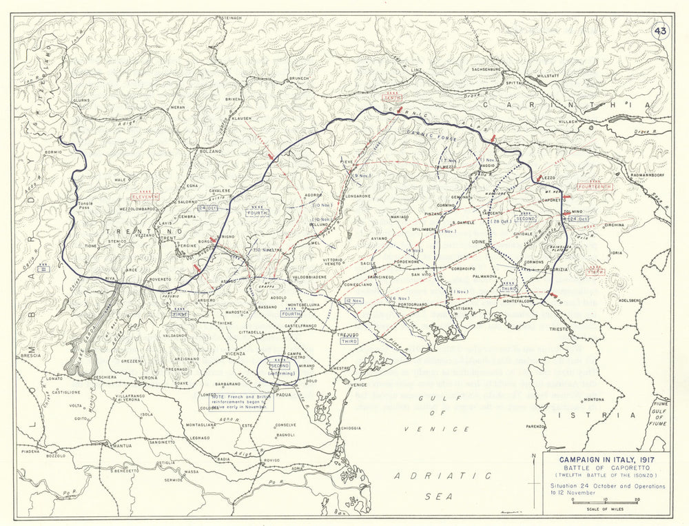 World War 1 Italy Campaign Oct-Nov 1917 Battle of Caporetto/12th Isonzo 1959 map