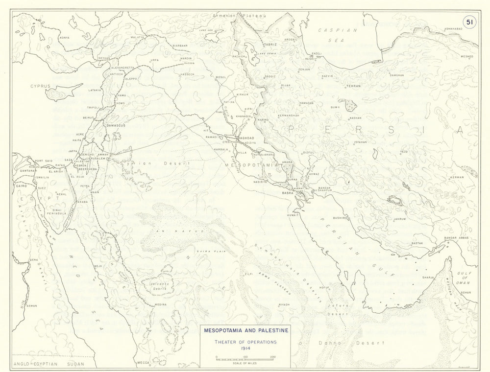 World War 1. Mesopotamia & Palestine Theatre 1914. Iraq Israel 1959 old map