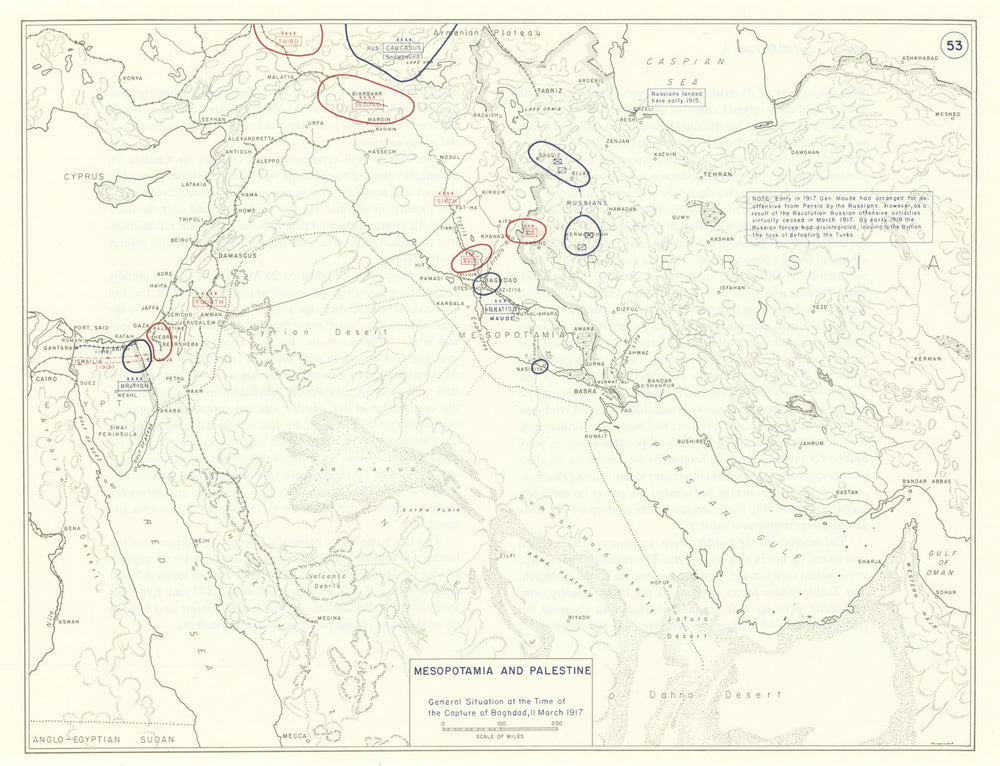 World War 1 Mesopotamia Palestine March 1917 Capture of Baghdad. Iraq 1959 map