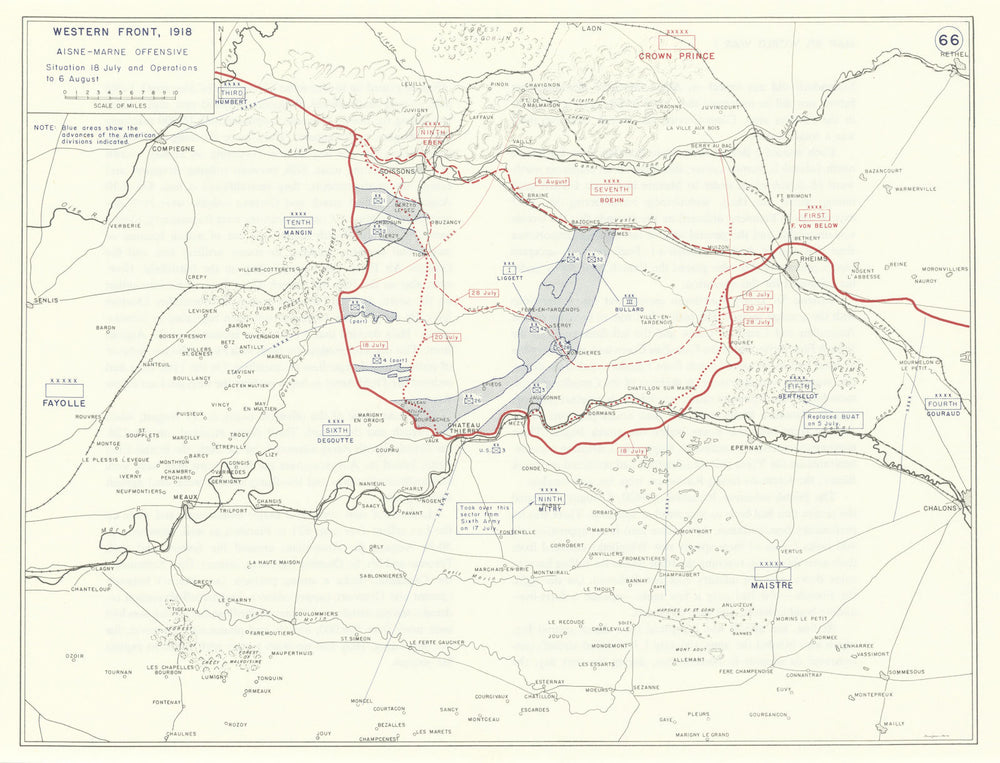 World War 1. Western Front July-August 1918. Aisne-Marne Offensive 1959 map