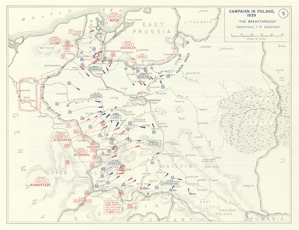 German September Program Map World War 2. Poland Campaign. 1-5 September 1939 German breakthrough ...