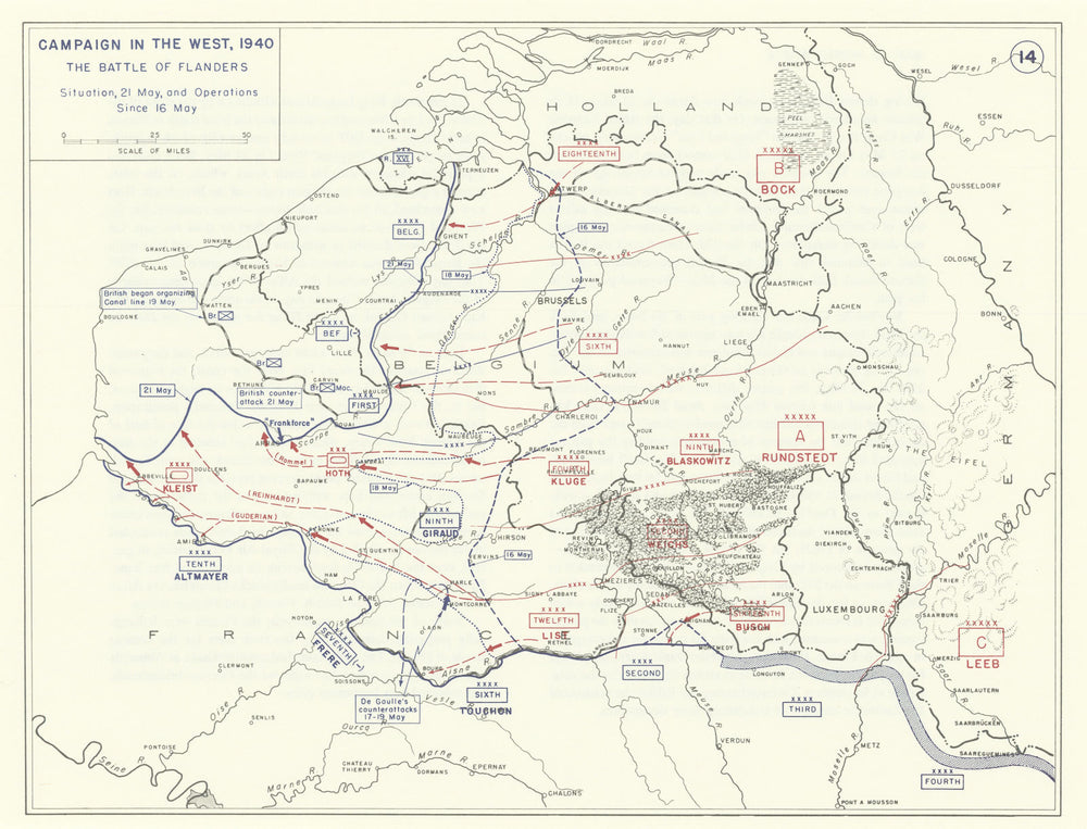 World War 2. Western Campaign 16-21 May 1940 Battle of France & Belgium 1959 map