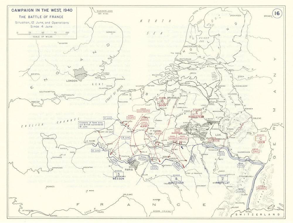 World War 2. Western Campaign 4-12 June 1940. Battle/Fall of France 1959 map