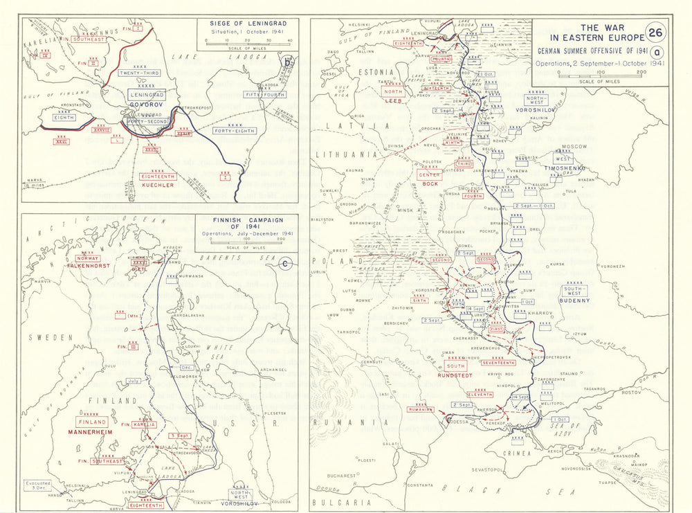 World War 2 Eastern Front July-Dec 1941. Siege of Leningrad. Finland 1959 map