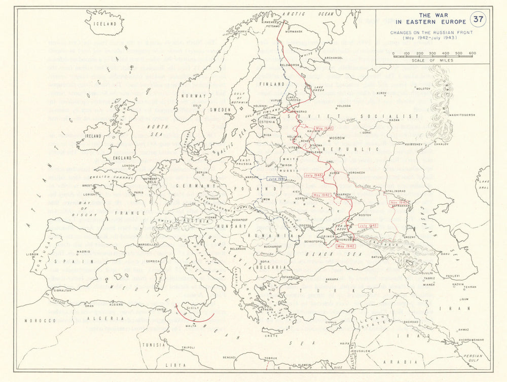 World War 2. Eastern Front. May 1942-July 1943 Territorial changes 1959 map
