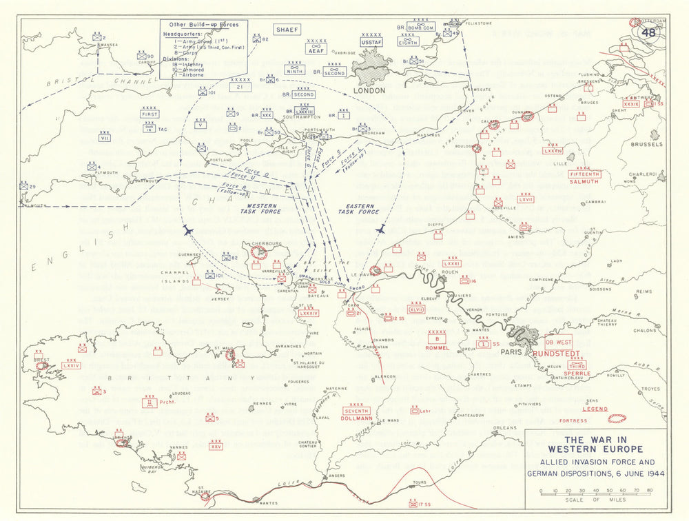 World War 2 D-Day 6 June 1944 Allied Invasion Force German Dispositions 1959 map