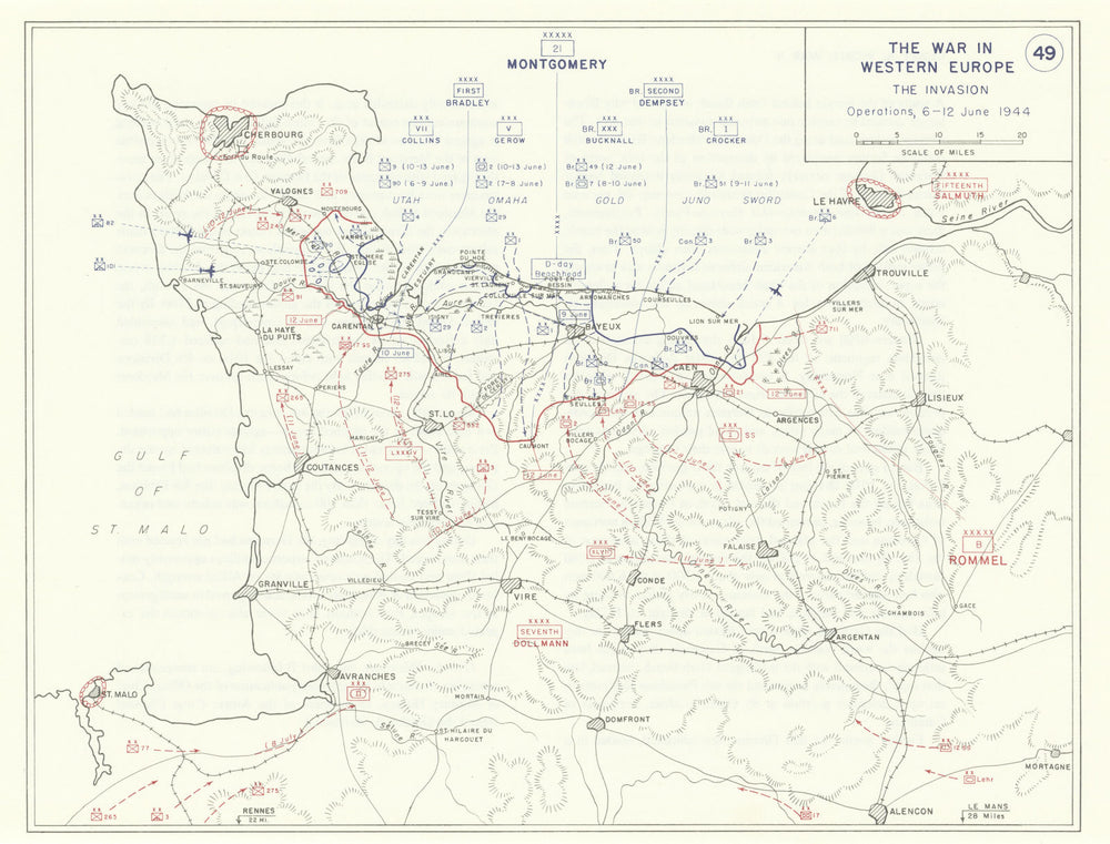 World War 2 D-Day Overlord 6-12 June 1944 Invasion beachhead 1959 old map