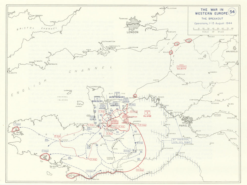 World War 2. Battle of Normandy 1-13 August 1944. The breakout 1959 old map