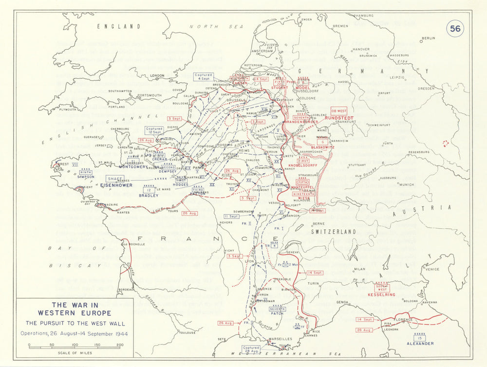 World War 2 Liberation of France Aug-Sept 1944 Pursuit to the West Wall 1959 map