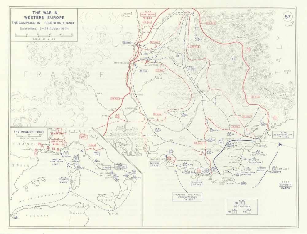 World War 2. Operation Dragoon. 15-28 August 1944 Invasion of France 1959 map