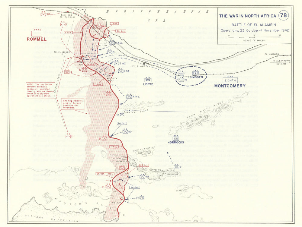 World War 2. North Africa. 23 October-1 Nov 1942. Battle of El Alamein 1959 map