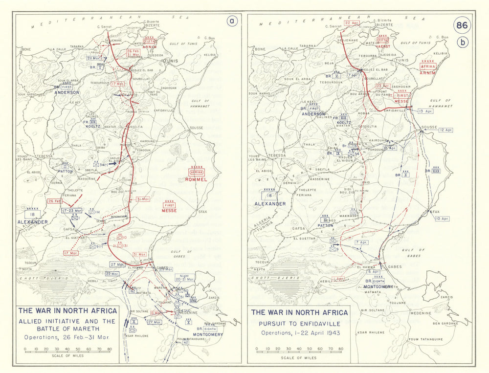 World War 2. Tunisia Feb-April 1943. Battle Mareth. Pursuit Enfidaville 1959 map